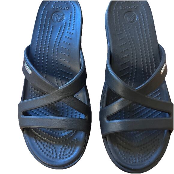 Crocs Black Patricia II Wedge Size 7 Slides Sandals Water Friendly Comfort Shoe - Picture 1 of 4